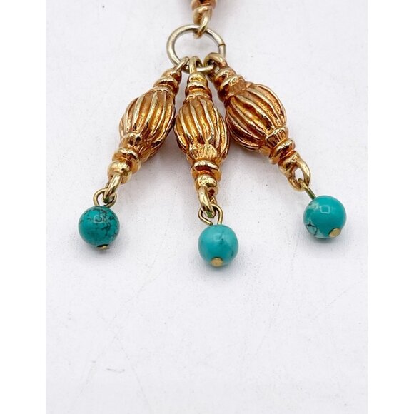 Signed Holst + Lee Gold Tone Turquoise Blue Cabochon Y Drop Necklace Statement - Picture 3 of 9